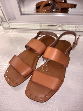 Universal Thread Cognac Brown Double-Strap Leather Sandals